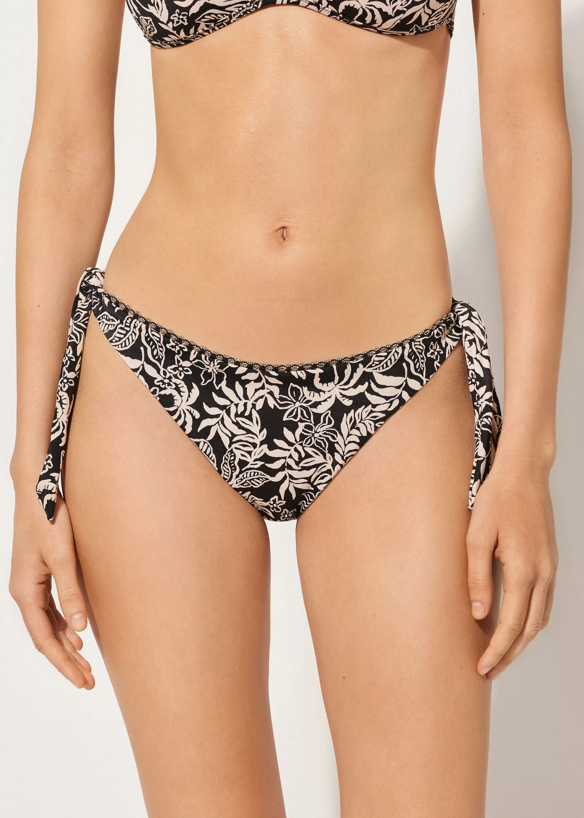 Calzedonia Brasileña Lazos Bikini Botanic Black And White>Mujer Bikini | Braguitas Bikini