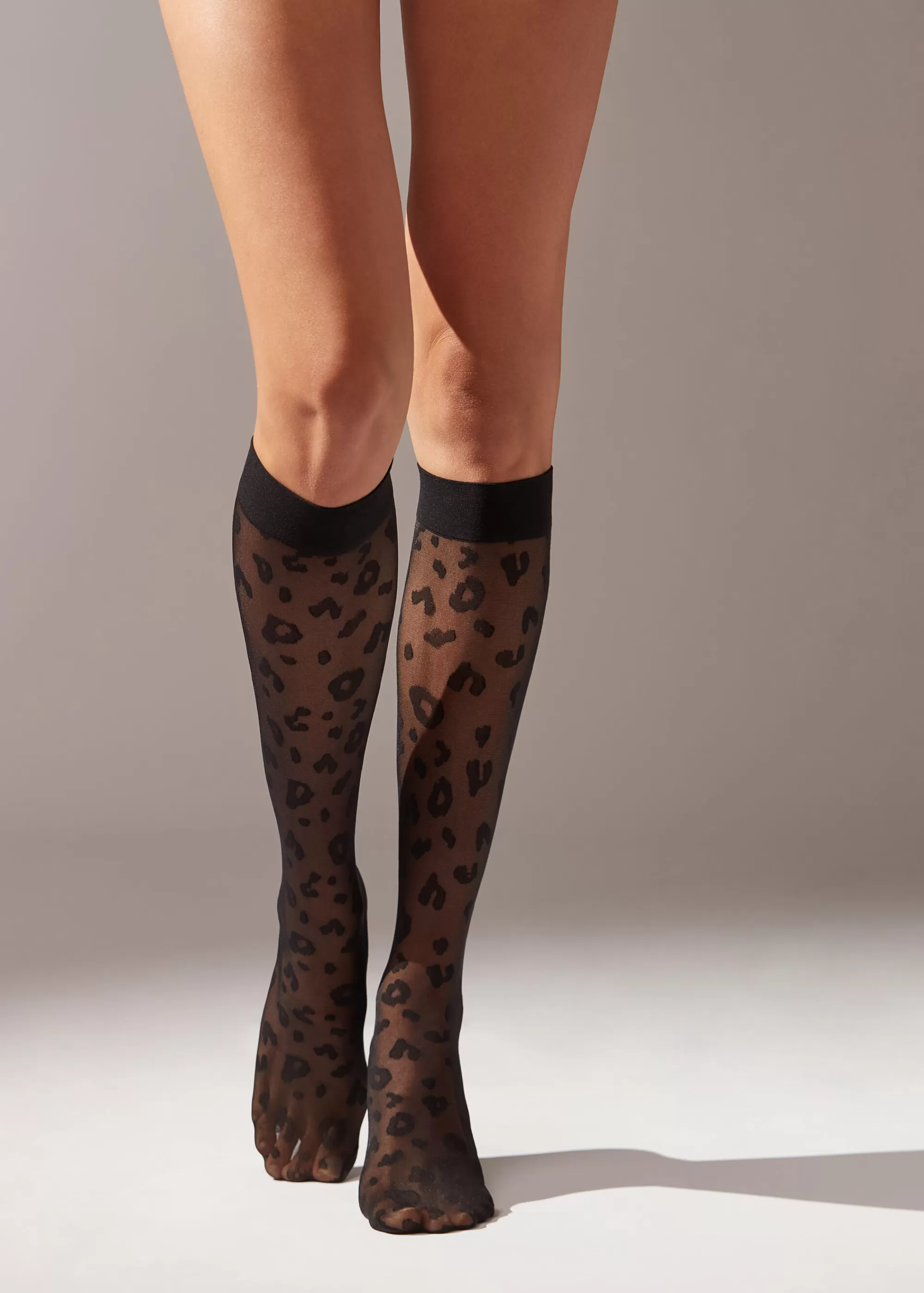 Calzedonia Calcetines Largos Transparentes Con Estampado Animal>Mujer Medias Hasta La Rodilla | Calcetines Largos